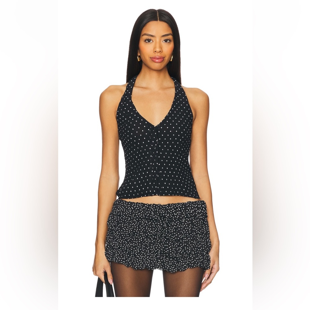 LIONESS Brat Halter Top - Black Polka Dot